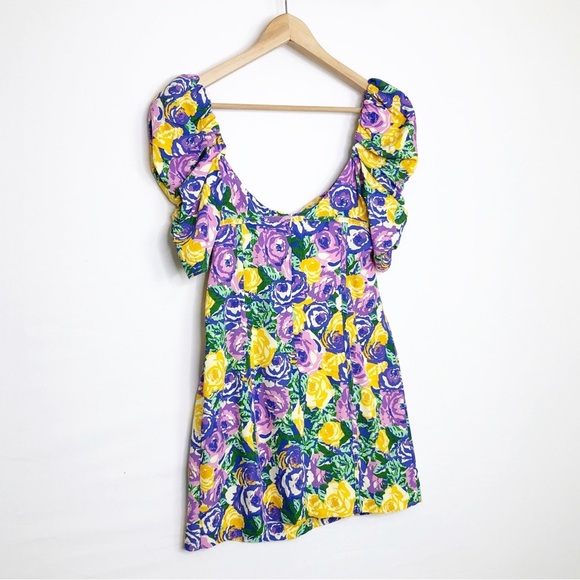 Zara multicolored floral, puff sleeve, mini dress - Picture 8 of 13